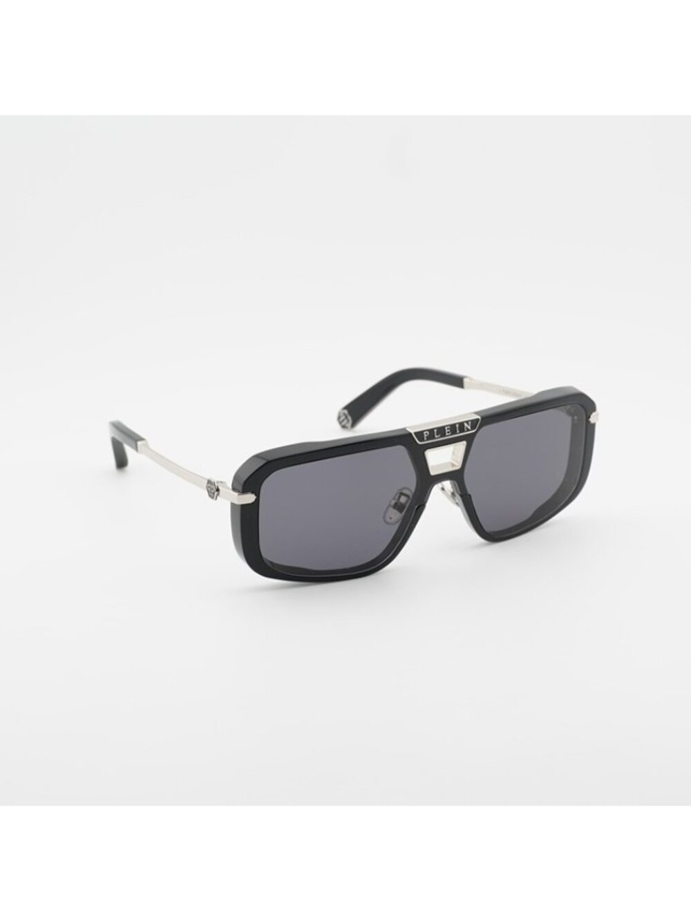 Philipp Plein SPP008M 0700 Sunglasses Shiny Black Aviator Frame, Grey Lenses - Picture 5 of 10